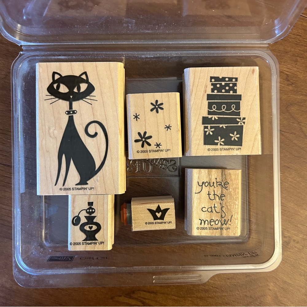 ✨Stampin’Up • “Cool Cat” Wood Mounted Rubber Stamp Set - Picture 1 of 8